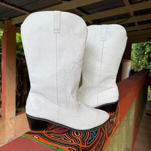 Cowboy Western Boots Womens Size 10‎ White Festival Knee High Pointed Toe Cuban